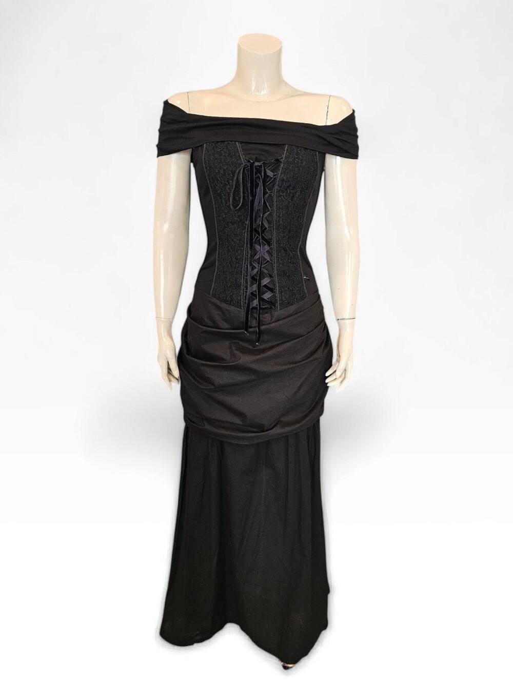 TRIPP NYC Black Corset Maxi Dress Gothic Goth Steampunk Lace Up Off Shoulder S